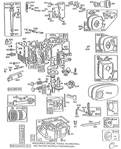 Cyl,sump,mufflers,piston,oil Diagram and Parts List for 193702-0164-XX  Briggs and Stratton Engine